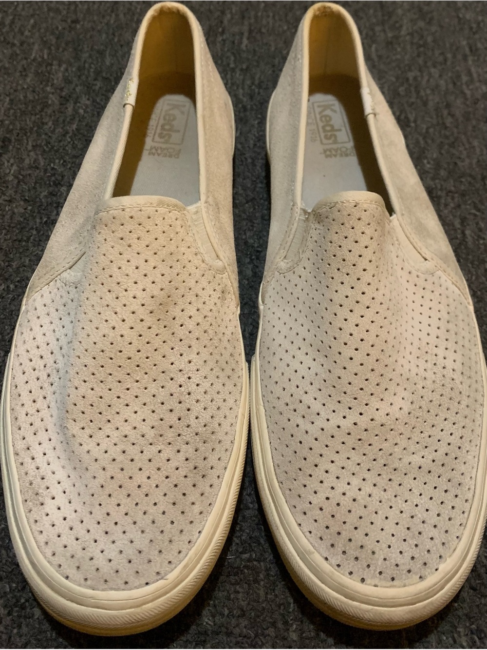 Keds Women's Double Decker Perforated Suede Slip-On Sneakers Cream Color Sz. 11